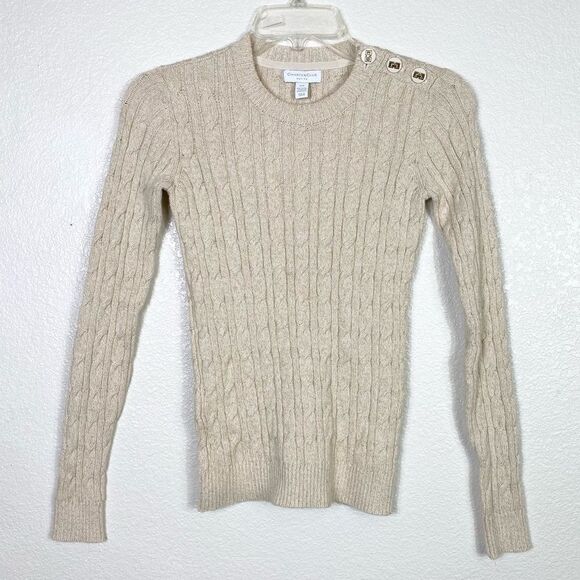 Charter Club Ivory & Gold Cable Knit Sweater - Picture 1 of 5